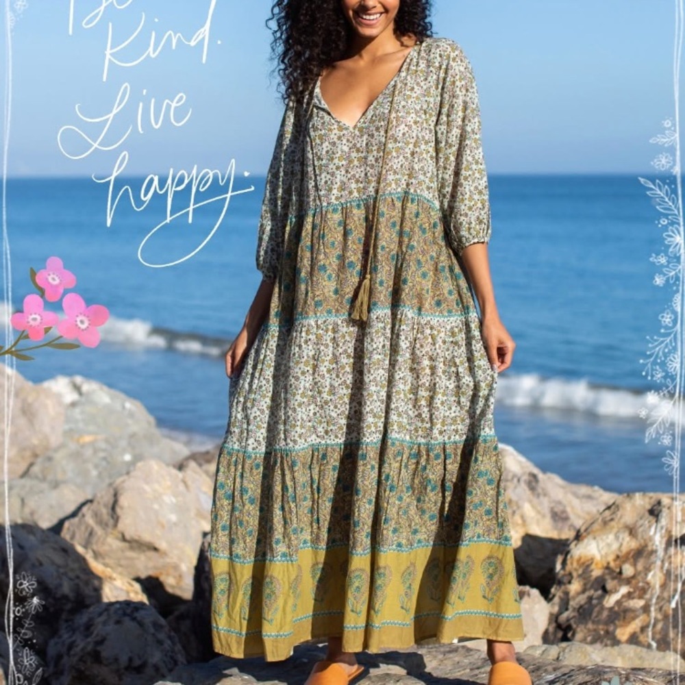 Natural Life Auguste Boho Floral Patterned 100% Cotton Flowy Maxi Dress, Sz XL